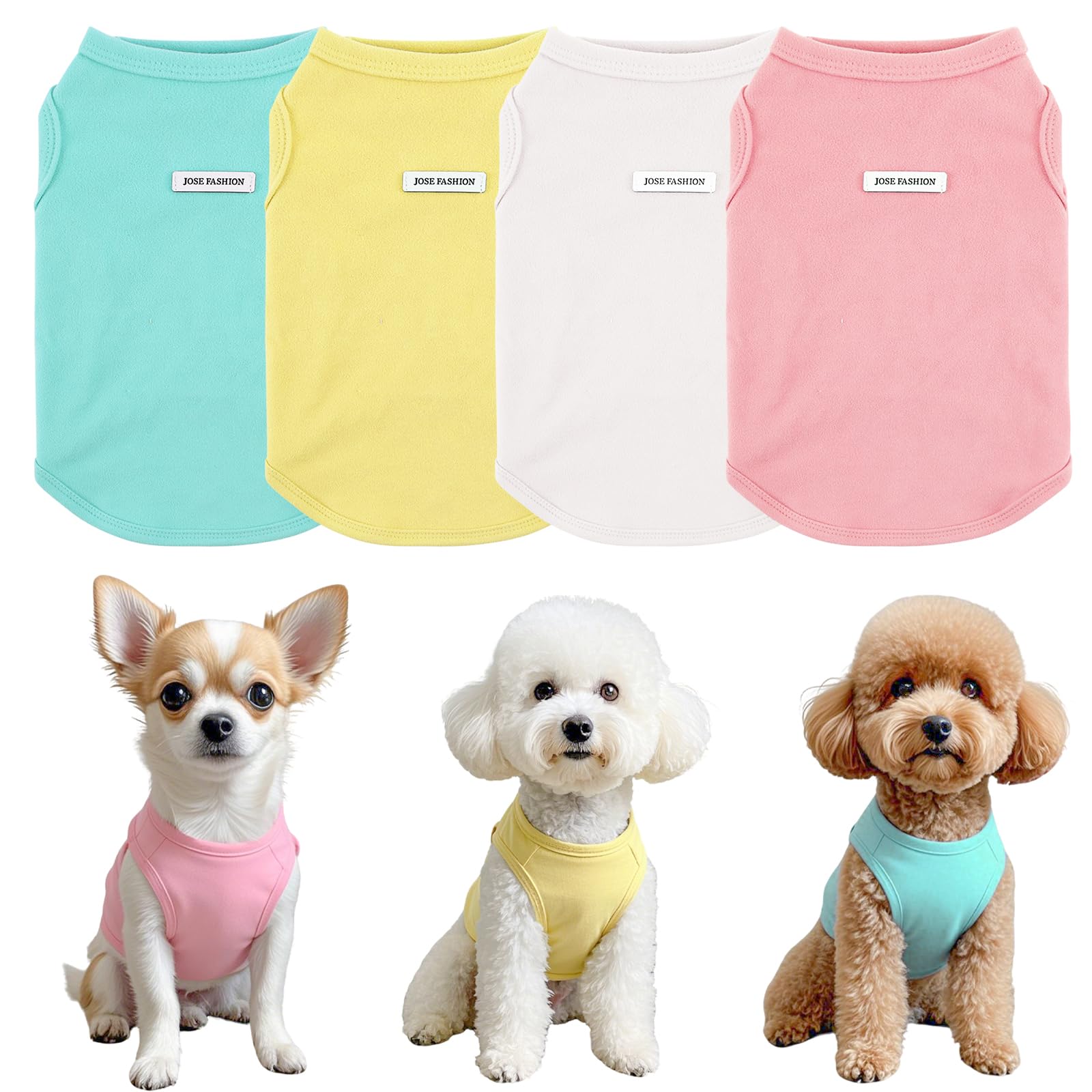 Photo 1 of 4Pcs Dog Shirt Dog Summer Clothes Sleeveless Doggy T-Shirt Colorful Puppy Tank Tops Breathable Vest Tshirts for Small Medium Dogs Cat Clothing (4pcs(Yellow+White+Blue+Pink), XS(1.1-3.3lb))