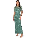 Adrianna Papell Womens Beaded Long 3D Floral Dress