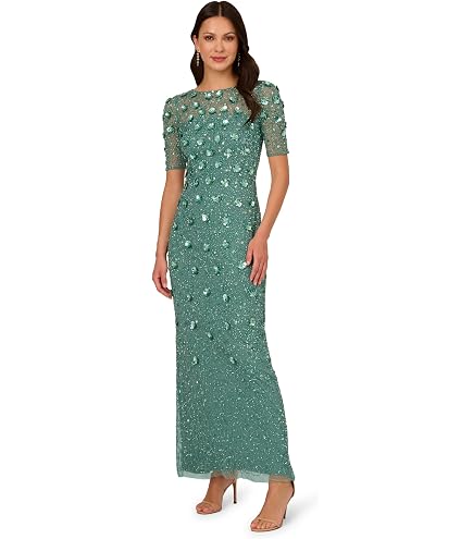 Adrianna Papell Women's Beaded Long Dress, Frosted Sage, 4 : Clothing, Shoes & Jewelry