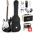Donner 39 Inch Left-Handed Electric Guitar Kit Solid Body Black Lefty Beginner Set Full-Size with Amplifier Online Lesson Bag Digital Tuner Capo Strap String Cable Picks DST-100BL