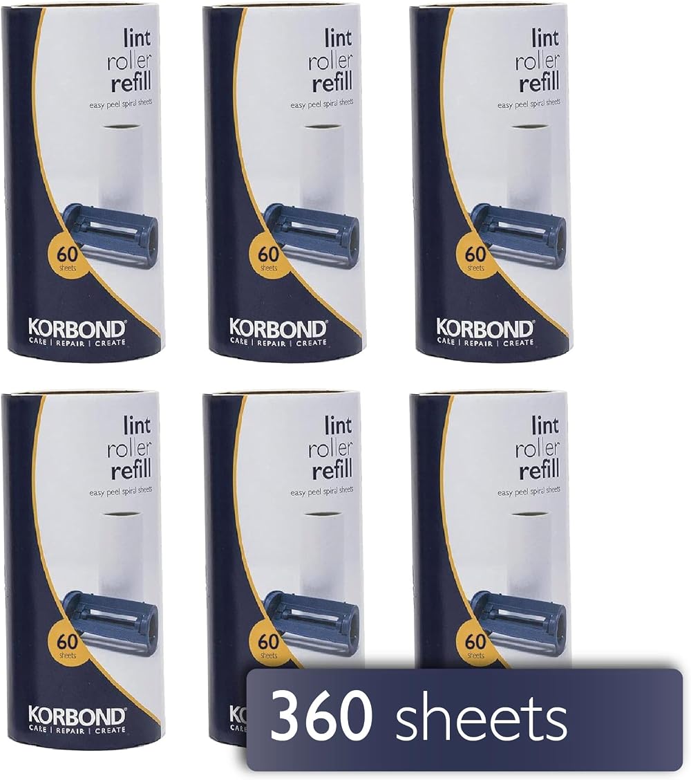 KORBOND Lint Roller Refills 6 Pack 360 Sheets Pet Hair Remover Clothes