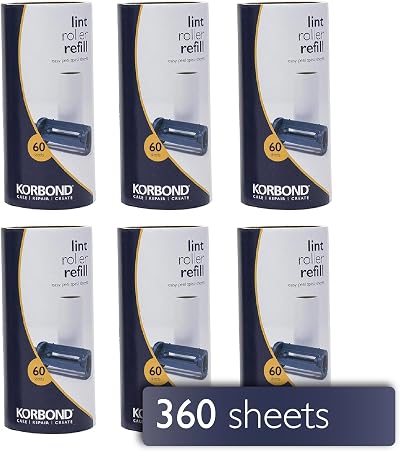 KORBOND Lint Roller Refills 6 Pack 360 Sheets Pet Hair Remover Clothes