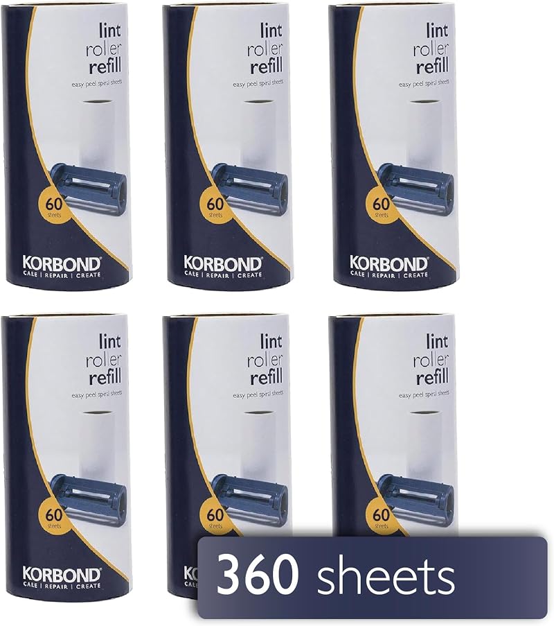 KORBOND Lint Roller Refills 6 Pack 360 Sheets Pet Hair Remover Clothes
