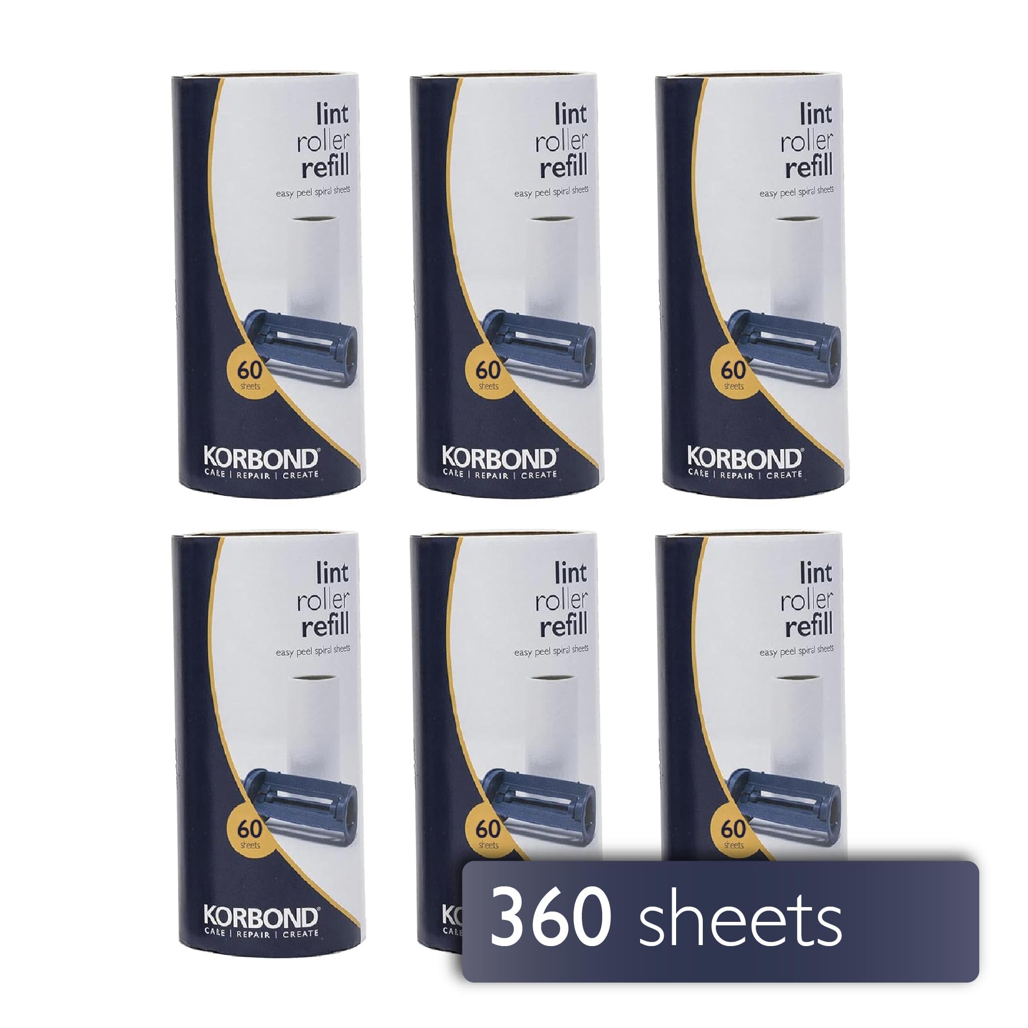 Korbond Lint Roller Refills 6 Pack - 360 Sheets Lint Rollers, Lint Remover, Pet Hair Remover, Dog Hair Remover, Clothes Roller Sticky, Pet Roller