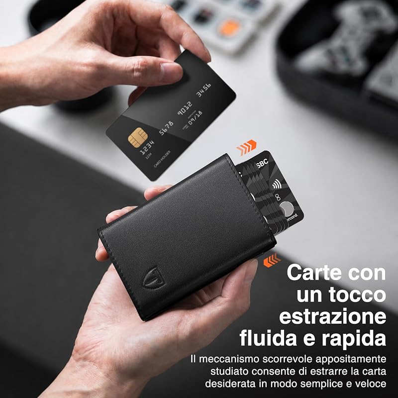 Portafoglio Uomo di Alta Qualità, esclusivo Portafoglio Uomo Slim con Portamonete & Protezione RFID, lussuoso Portacarte Uomo in Pelle, 8 Scomparti per Carte di Credito, Regalo per Uomini