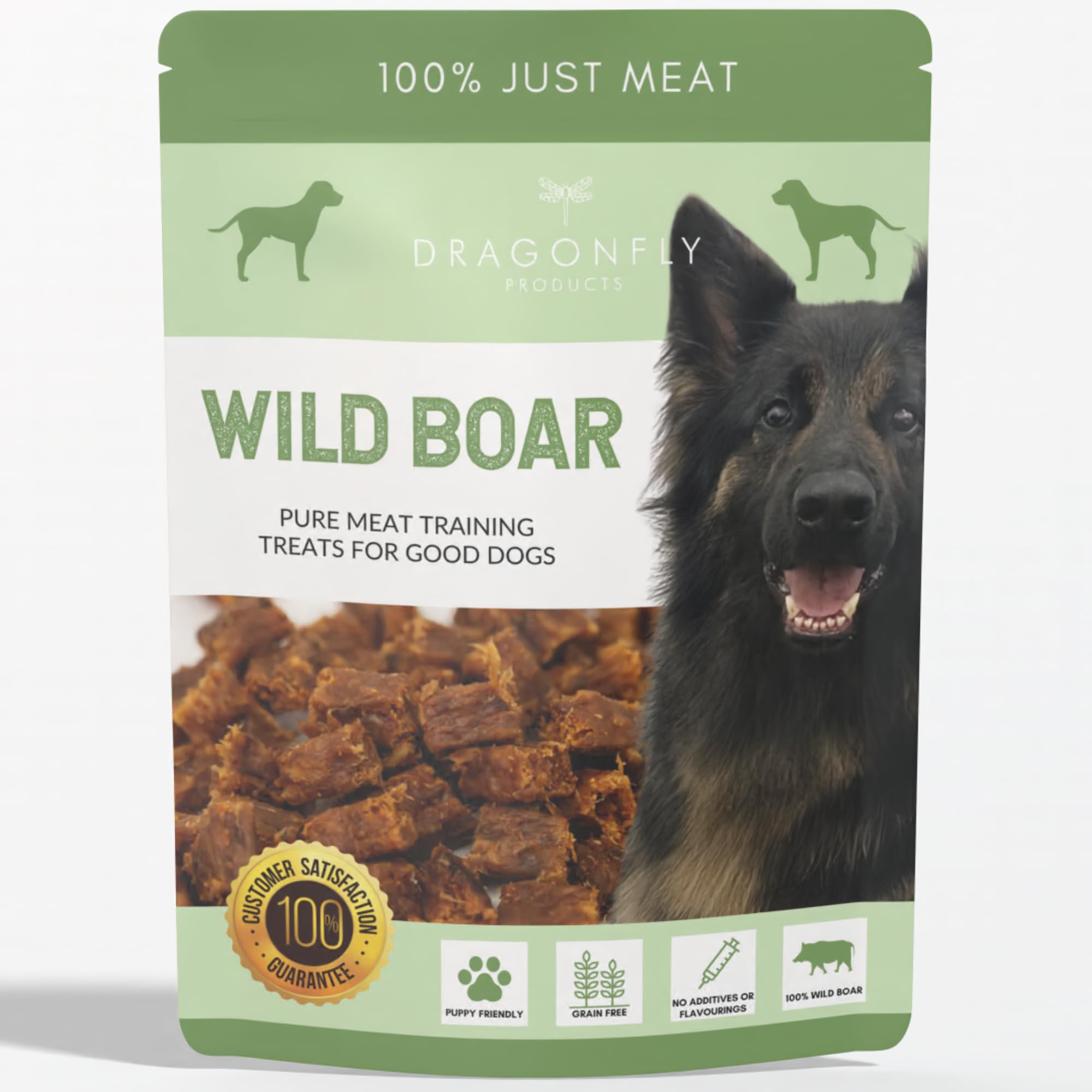 Dragonfly Products Grain Free Puppy & Adult Dog Natural Training Treats - 100% Pure Meat - Healthy Low Fat Dog Treats - 250g (Wild Boar)
