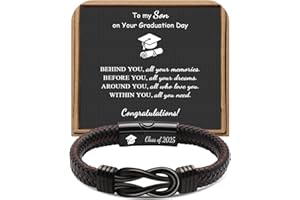 JOYCUFF 𝗚𝗿𝗮𝗱𝘂𝗮𝘁𝗶𝗼𝗻 𝗚𝗶𝗳𝘁𝘀 𝗳𝗼𝗿 𝗛𝗶𝗺 𝟮𝟬𝟮𝟱 High School, College Graduation Gifts for Men Class of 2025 Leather Stainless Steel Knot Bracelet for Son Boyfriend Brother Grandson Friends