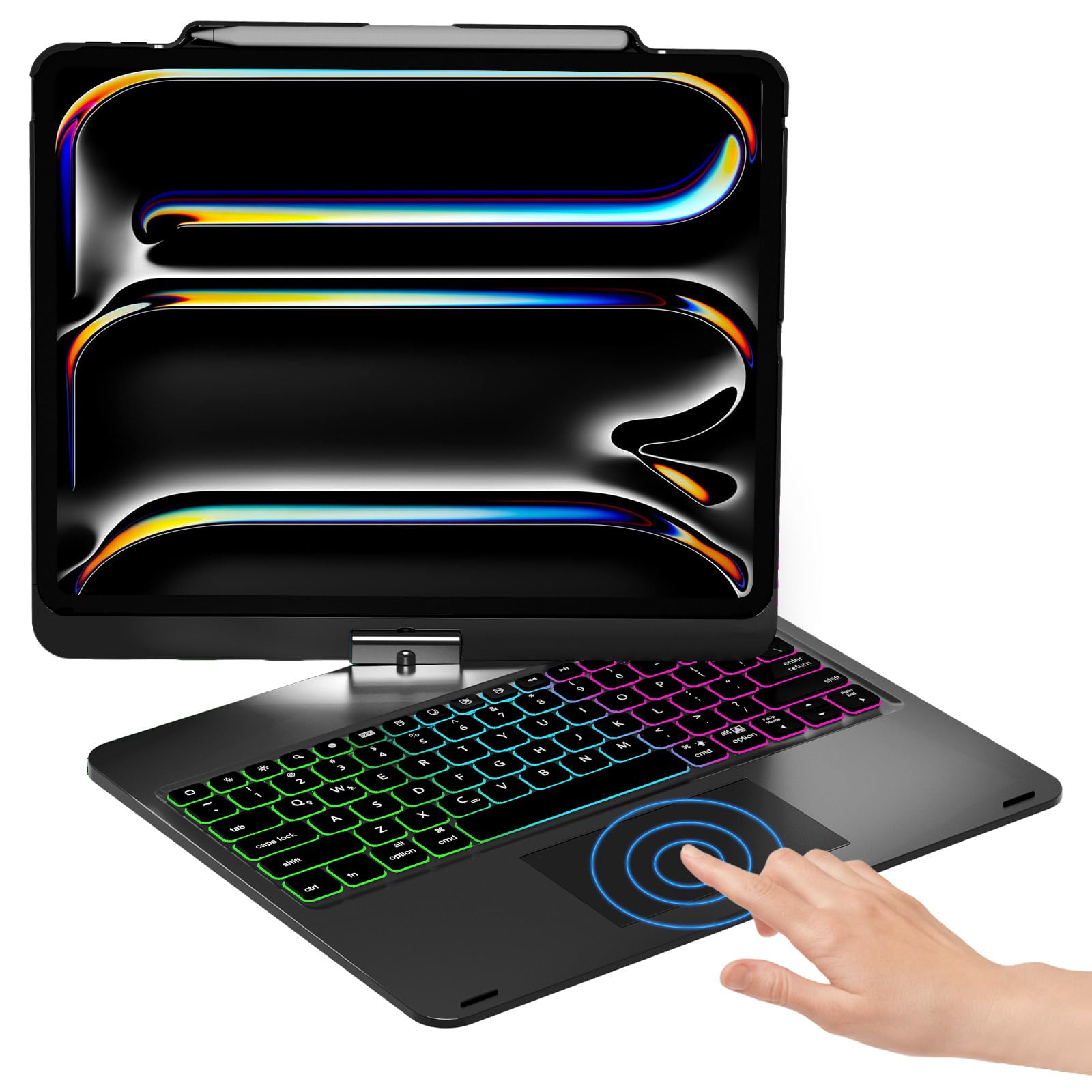 Photo 1 of NOKBABO for iPad 13 pro case with Keyboard & iPad Air 13 inch case Keyboard, Rainbow Backlits, Pencil Holder, 360°Rotatable, Compatible with iPad Pro 12.9 6th/5th/4th/3rd Generation - Black