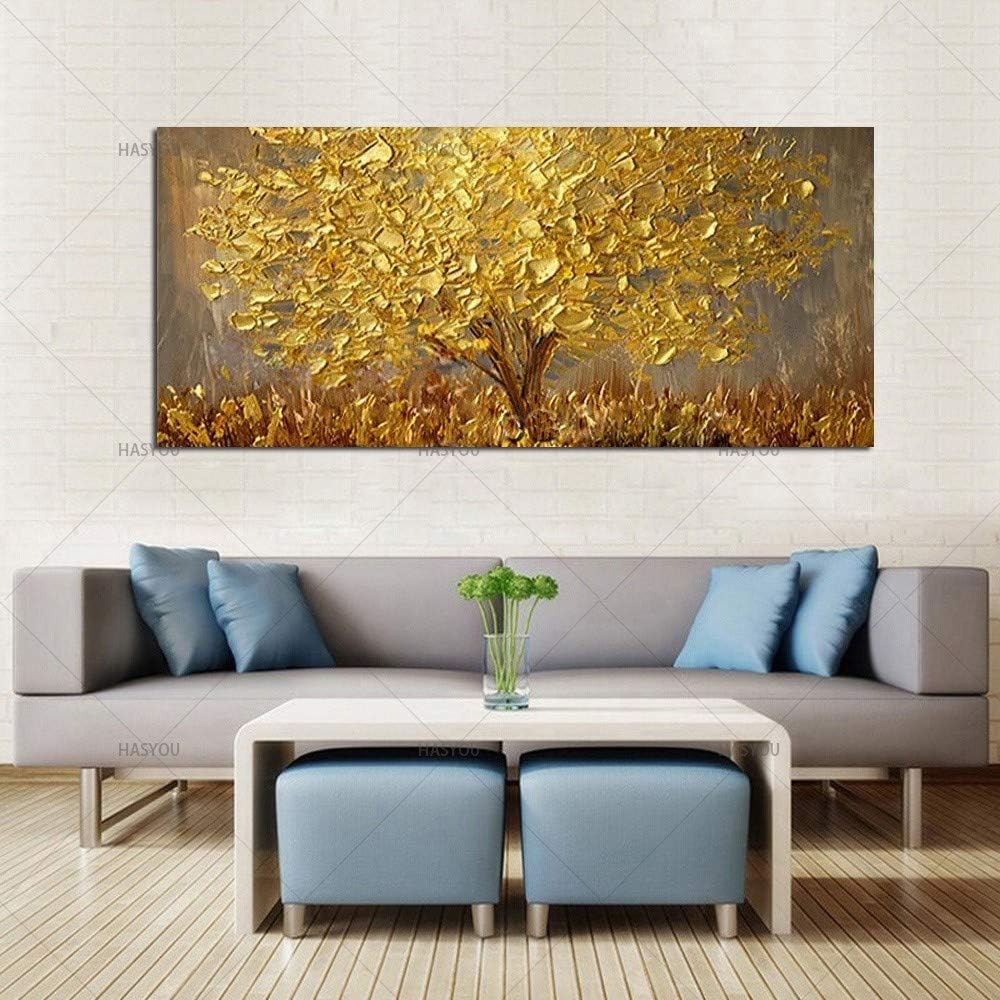 YHXIAOBAOZI Hand Painted Oil Painting On Canvas 100% Hand Painted Lucky Tree Gold Tree Oil Painting On Canvas Large Palette 3D Paintings For Living Room Modern Abstract Wall Art Pictures 40X80Cm
