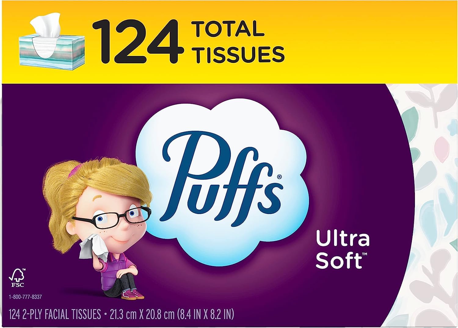 Photo 1 of Puffs Ultra Soft Facial Tissues, 1 Family Size Box, 124 Facial Tissues Per Box