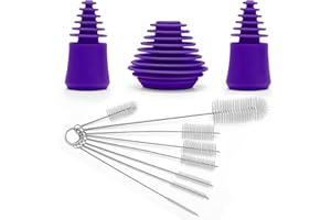 COITEK Silicone Cleaning Plugs, 3PCS Silicone Cleaning Stoppers, with 8PCS Bottle Brushes Set for Cleaning, Storaging, and Proofing Glass Water Pipes (Purple)