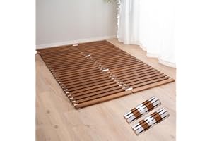 EMOOR Wood Roll-Type Slatted Bed OSMOS Queen for Japanese Futon Mattress (Brown), Breathable Floor Sleep Tatami Mat