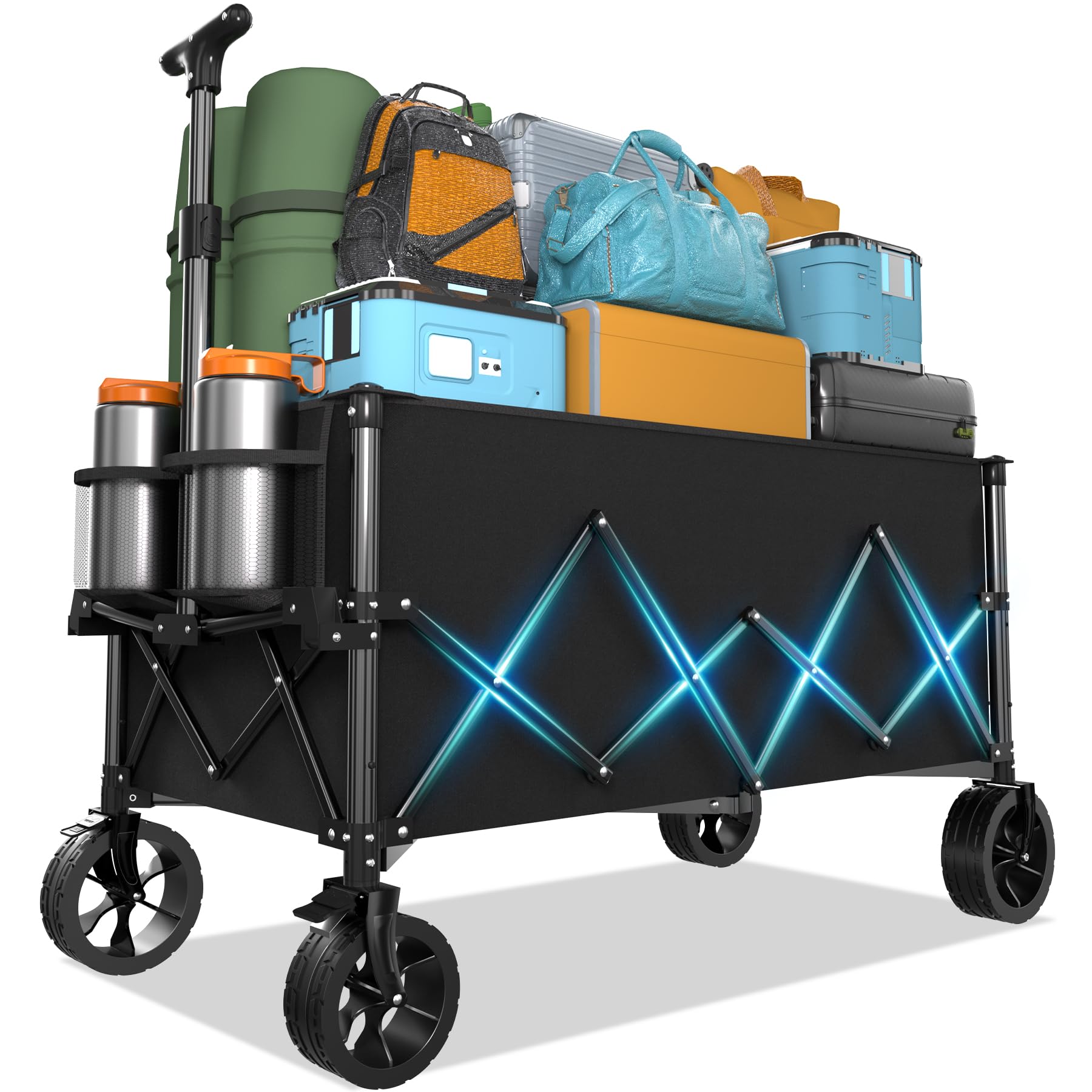 Photo 1 of 7.8 cu ft Extra Large Wagons Carts Foldable with 360lbs Weight Capacity Heavy Duty Beach Wagon with Big Wheels for Sand All Terrain Collapsible Folding Utility for Camping, Garden, Sports, Shopping
