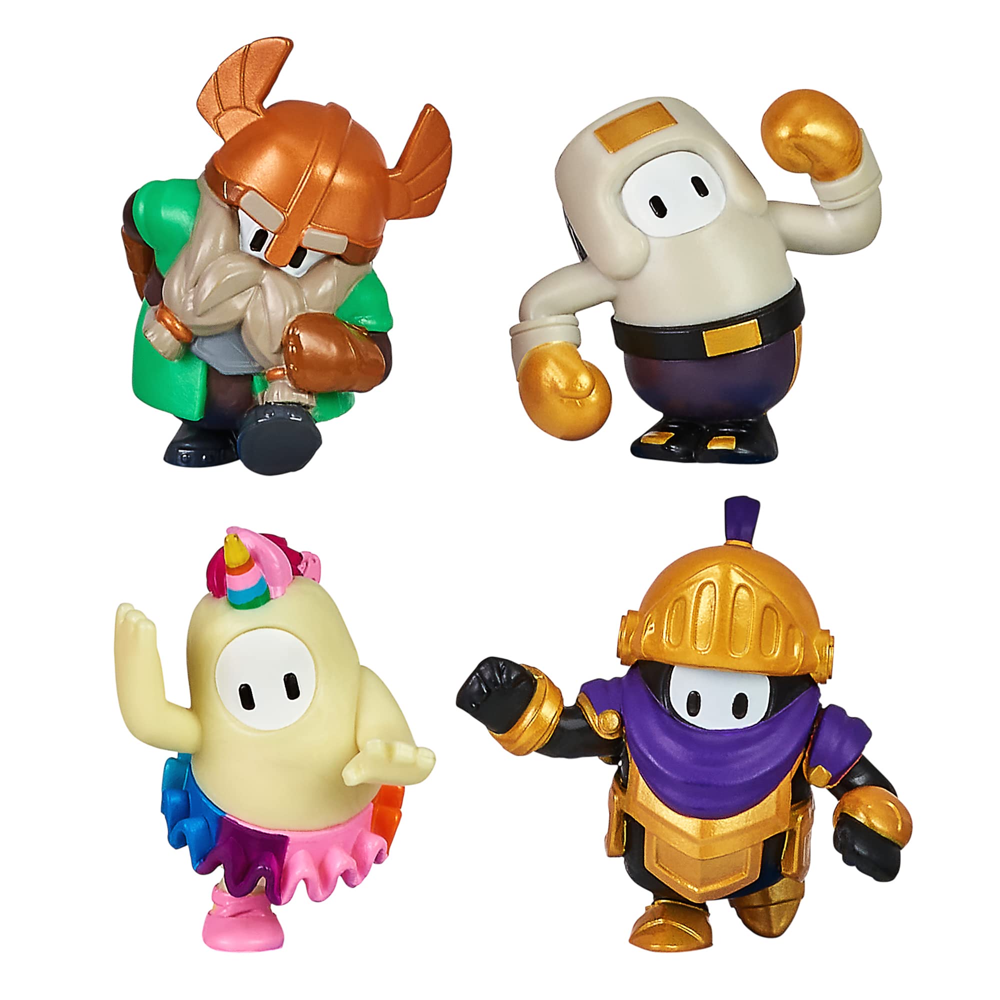 Fall Guys: Ultimate Knockout Official 4cm Collectible Mini Figure Hero Squad 4 Pack with Elder Dwarf, Fairycorn, Champ and Golden Knight