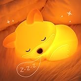 Okayera Fox Night Light for Kids, Cute Silicone Lamp with Dimmable 20 Mins Timer, Squishy Animal Nightlight Kids Bedside Decoration Light, Christmas White Elephant Gifts Idea for Baby Girl Boy Friend