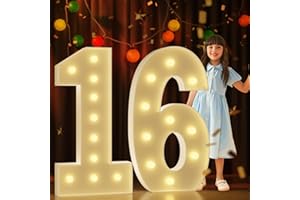 IMPRSV Marquee Numbers 4 Feet Tall Large Light Up Numbers 16th Sweet 16 Birthday Decorations Girl Boy Big Yellow Light Outdoor Anniversary Decorations Balloon Arch Kit Party Backdrop 16