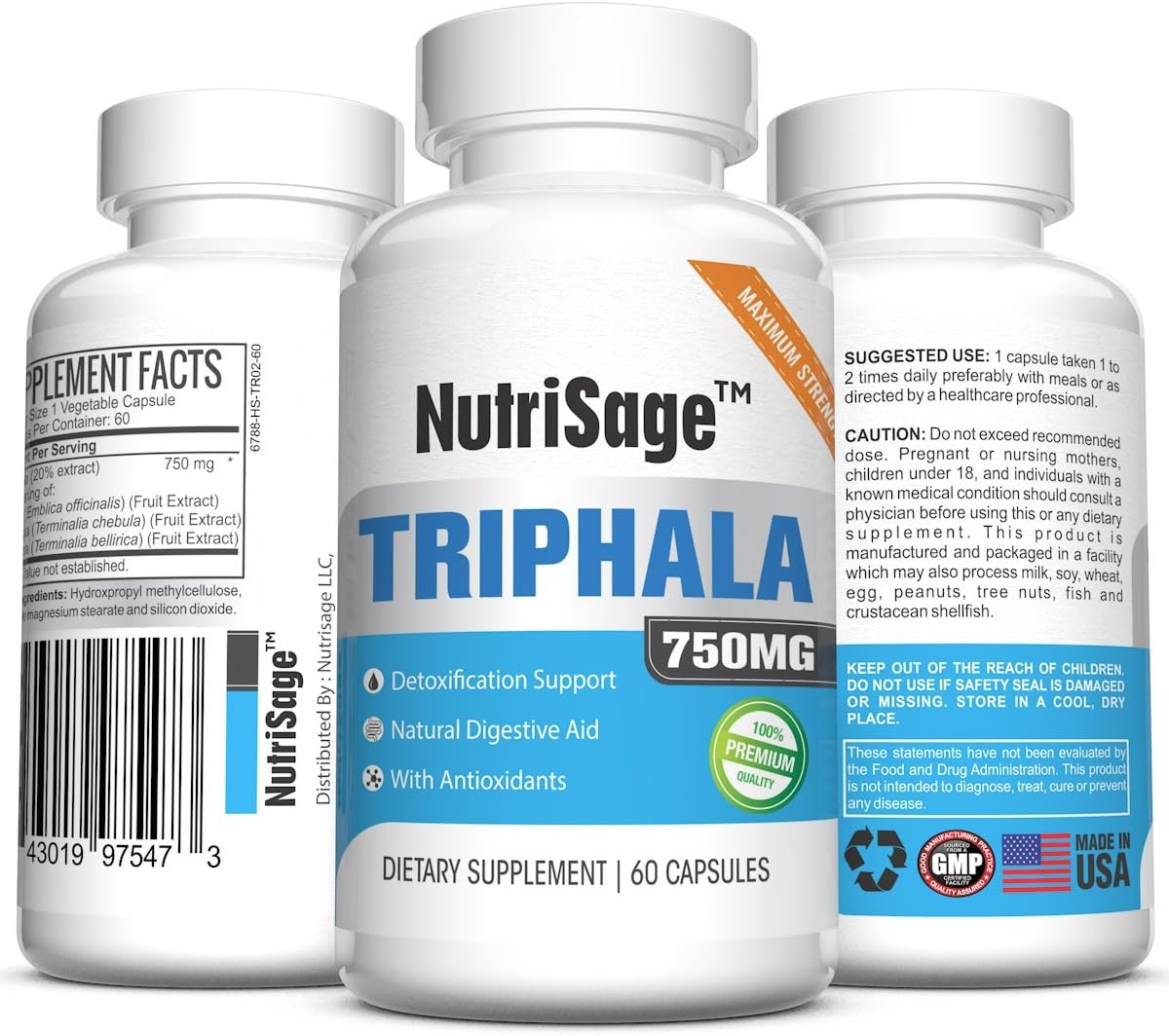 Premium Triphala Dietary Supplement for Digestive Support – Best Digestive System Cleanse Capsules for Colon & Liver Detoxification – Natural Antioxidant Vitamins Pills with Triphala Fruit Extract