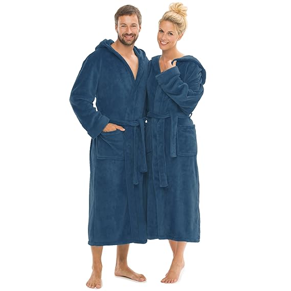 CelinaTex Bademantel mit Kapuze für Damen und Herren, Saunamantel weich und flauschig, Coral-Fleece Morgenmantel Florida 5001229 M blau