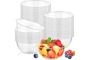 50 Pack Clear Plastic Bowls, 12oz Disposable Fruit Bowls Small Dessert Bowls Party Serving Bowls for Salad, Snack, Candy, Ice