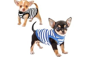 Frienperro Dog Shirt, 2-Pack Dog Clothes for Small Dogs Girl Boy, Breathable Cotton Striped Chihuahua Clothes Yorkie, Sleeveless Small Pet Puppy Clothes Outfit Cat Vest,Black & Blue XXS