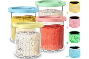 PSASRM for Ninja Creami Deluxe Pints and Lids 4 Pack with Neoprene Sleeve,24OZ Family Ice Cream Storage Containers for Ninja Creami Maker 11-in-1 NC501 NC500 Series (Dishwasher Safe Reusable Leak Proof)