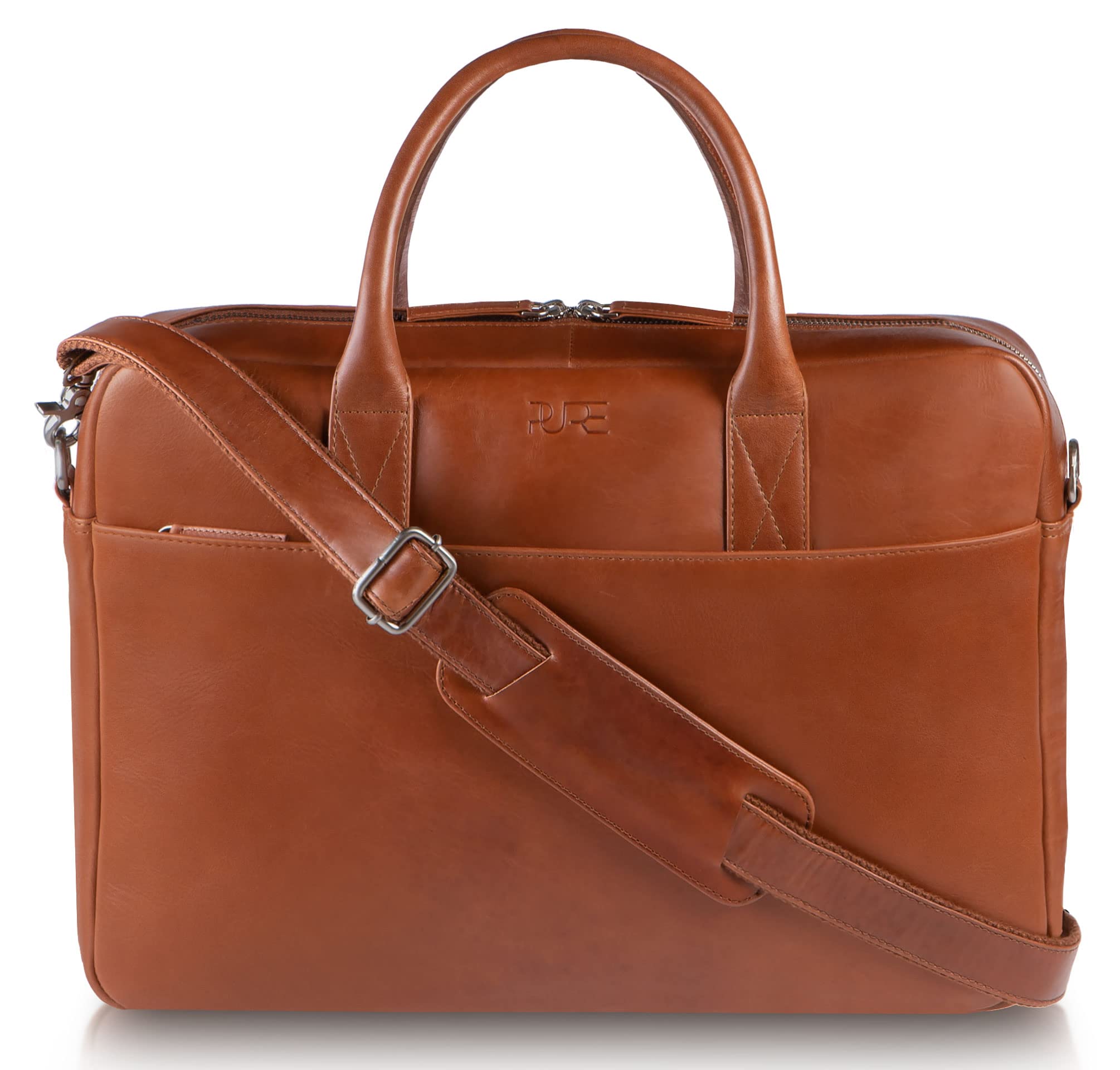 Leather Laptop Bag NAOS - Genuine Large Leather Briefcase I Hand-Crafted Business Shoulder Bag for Men I Laptops up to 15 Inch Brown