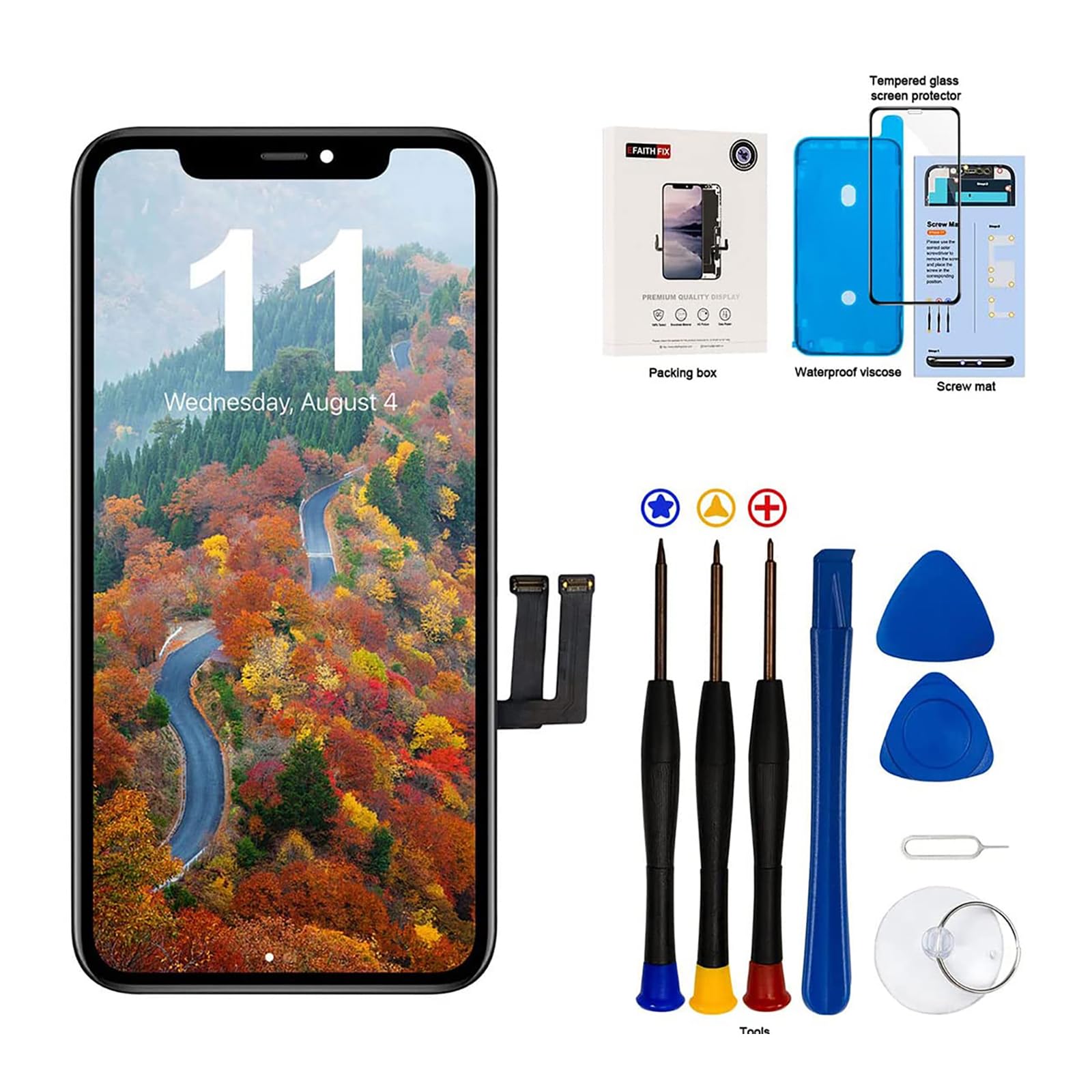 EFaith for iPhone 11 Screen Replacement 6.1 inch Full HD LCD Display, 3D Touch Screen Digitizer Frame Assembly with Repair Tools Kit，Adhesive and Tempered Glass