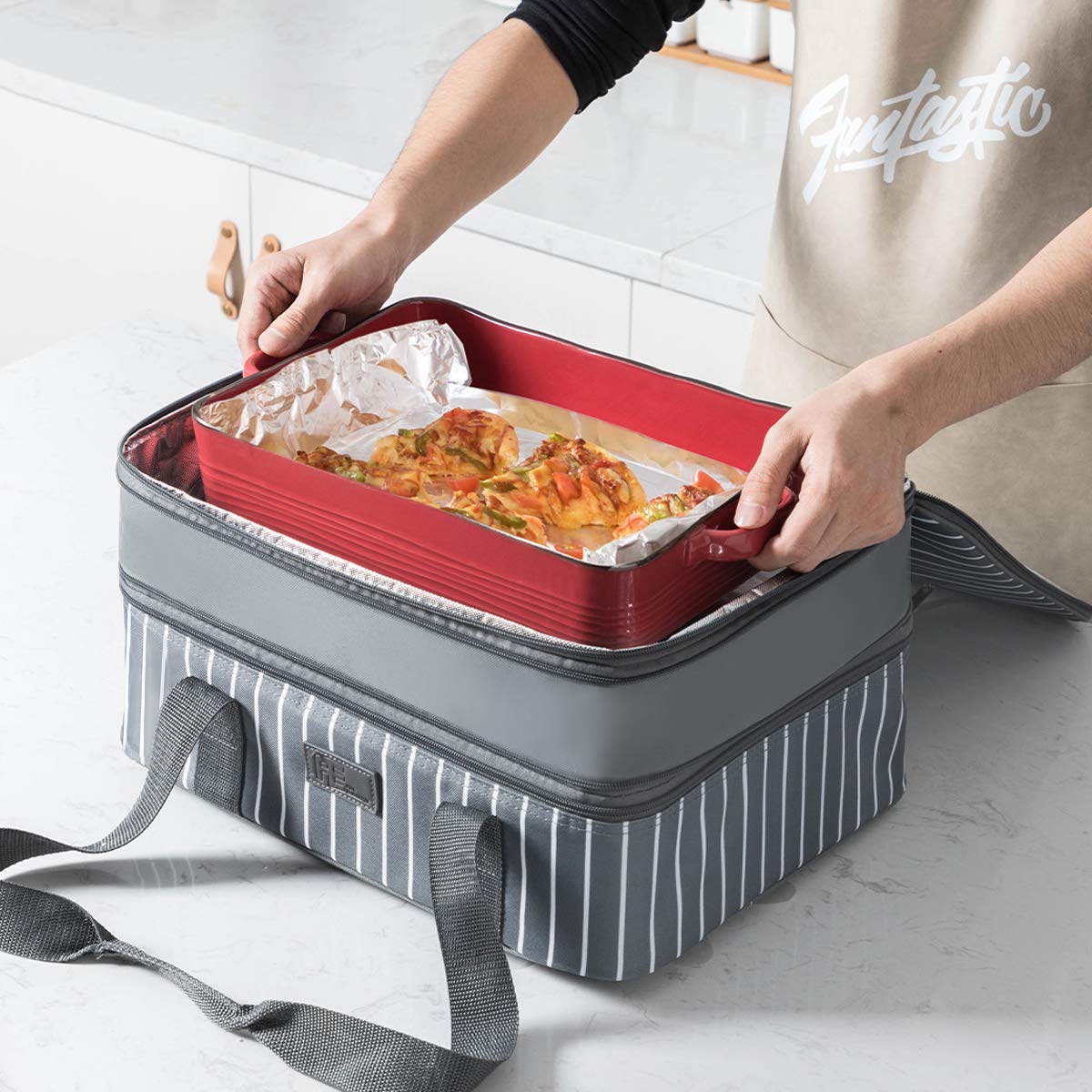 FE FUN ELEMENTS Casserole Carrier, Expandable Insulated Casserole Carriers for Hot or Cold Food, Lasagna Lugger for Parties, Fits 9