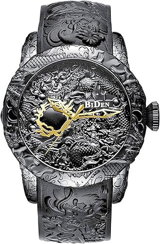 Amazon Com Dragon Watches For Men 3d Engraved Big Face Gold Watches Black Biden Watches