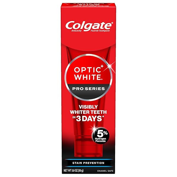 COLGATE OPTIC WHITE PRO SERIES WHITENING TOOTHPASTE WITH 5% HYDROGEN PEROXIDE, STAIN PREVENTION, 3 OZ TUBE