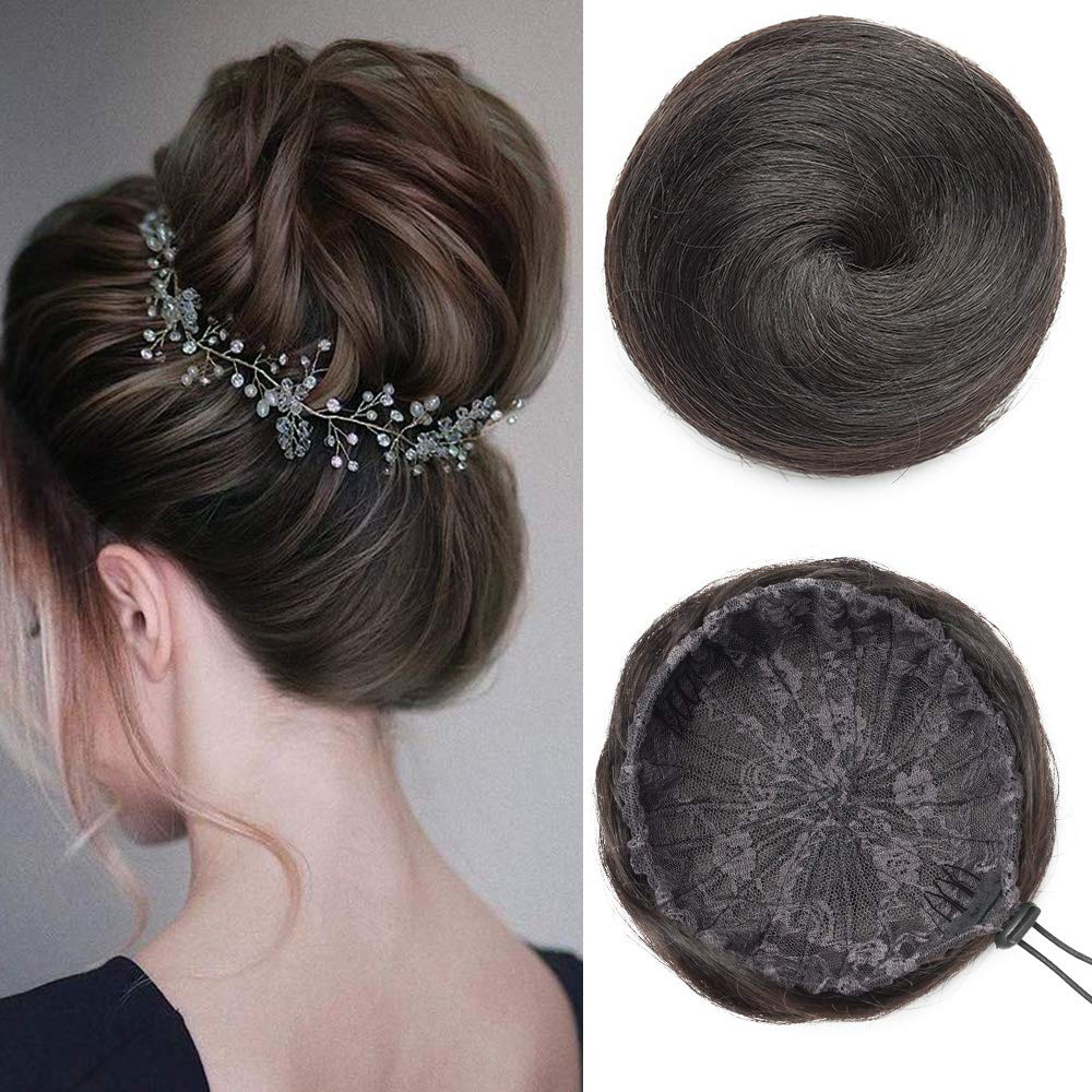 Updo Hair Buns Hair Extensions Human Hair Scrunchie Clip in Ponytail Donut Chignons Hair PeiceHair Bun 01 Jet Black