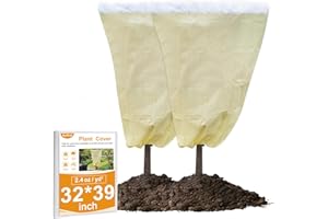 Aufind 2 Packs Plant Freeze Protection Covers, 32”x 39”Winter Shrub Cover Tree Frost Blanket with Drawstring for Cold Frost Freeze Bird Insect Prevention Sun Protection