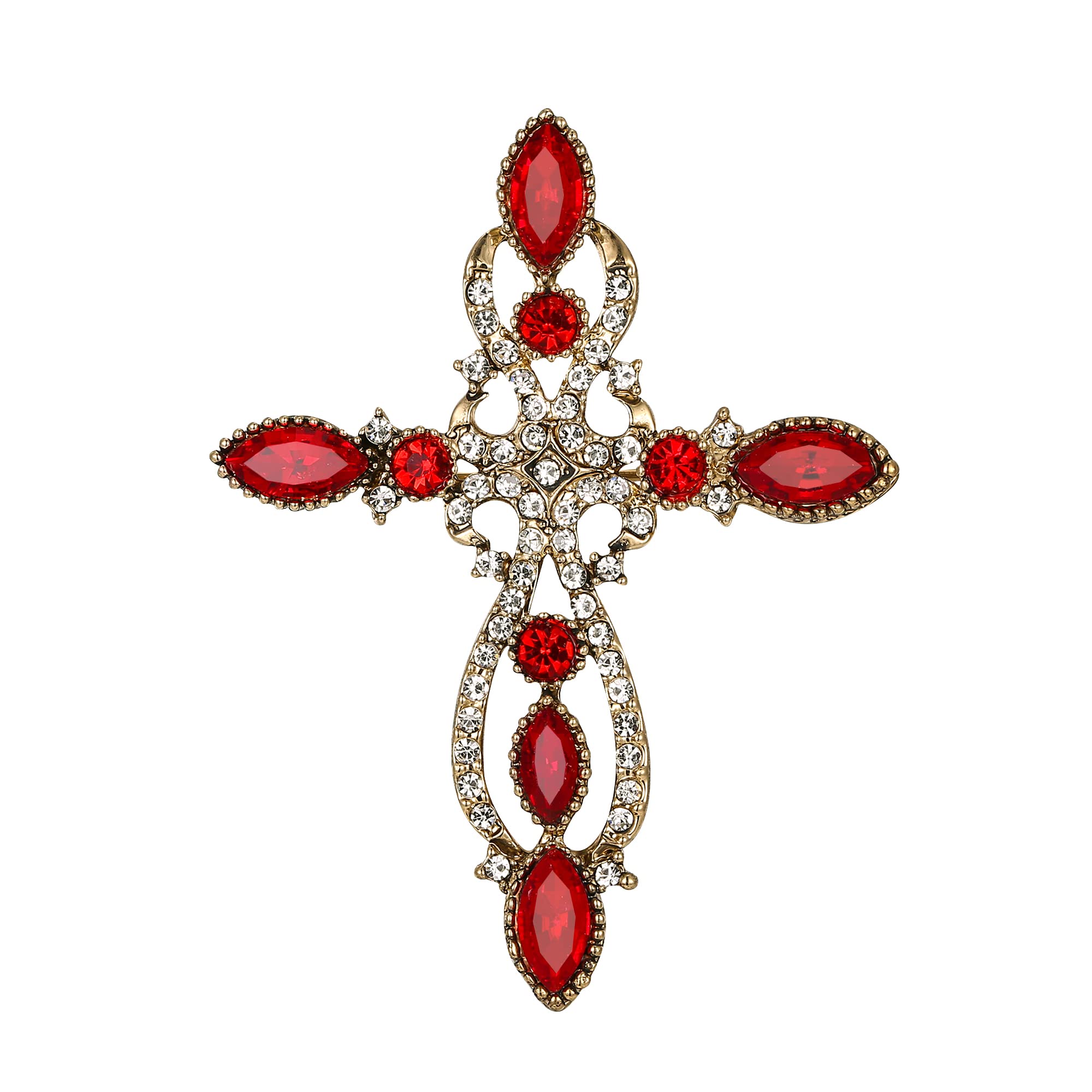 Ever Faith Cross Brooch for Women Girls, Rhinestone Crystal Vintage Style Celtic Knot Riligious Cross Lapel Pin Red