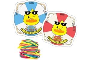 YOU FOUND A DUCK Duck Tags, Cruising Rubber Duck Tags, Duck Tags for Cruising, Ducking Games Card, 35 Cards, 35 Rubber Bands, 3 x 3 Inches, Life Preserver Ring Shape Design Duck Tags - ConQuackulations (2 Colors)