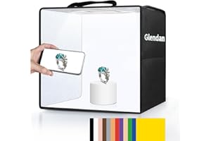 Glendan Mini Photo Studio Light Box, 12"x12" Professional Light Box Photography, Portable Folding Photo Box with CRI >95 112 LED Lights + 6 Kinds Double-Sided Color Backdrops for Product Photography