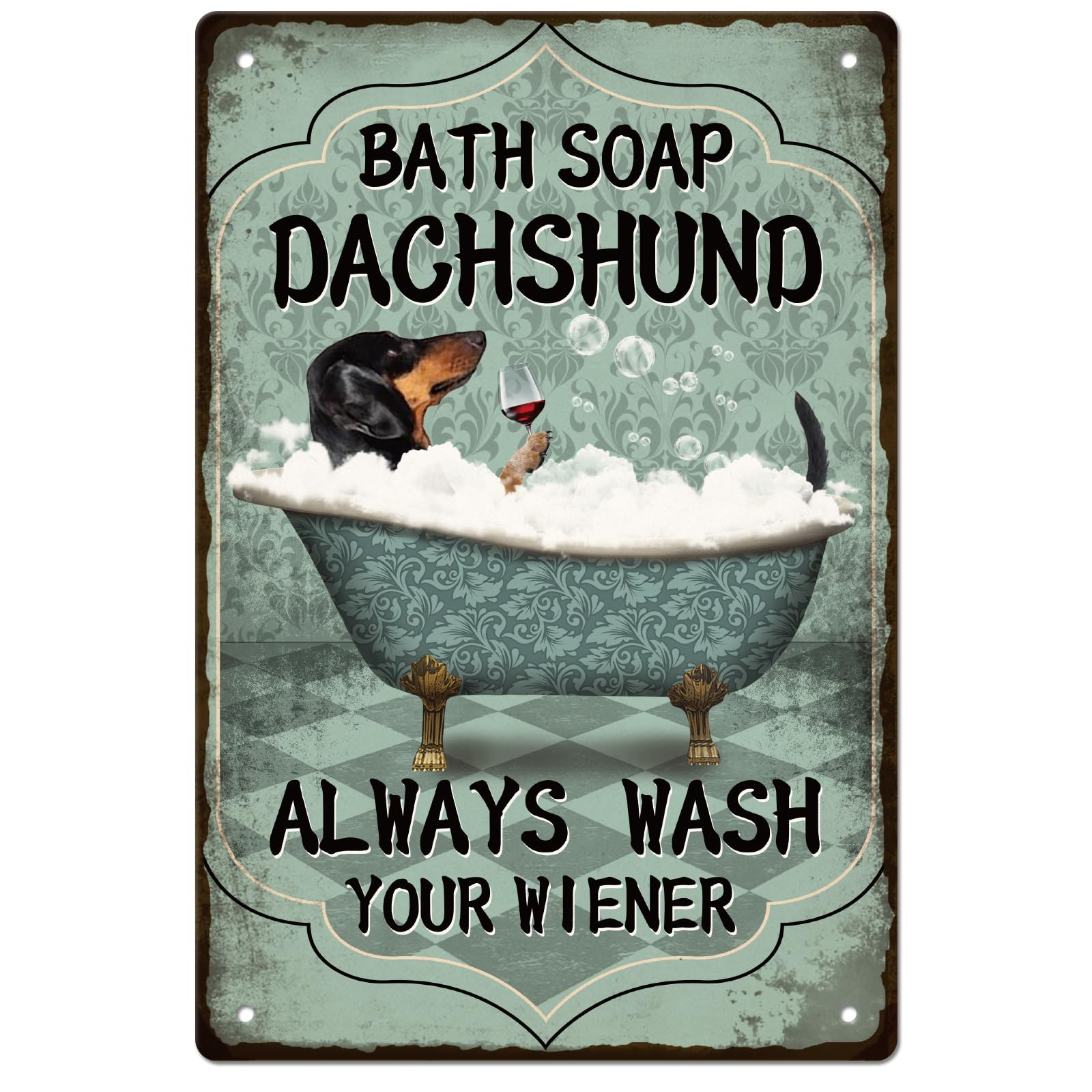 GLOBLELAND Vintage Metal Dachshund Bath Soap Tin Sign Bathroom Funny Art Plaque Poster Retro Metal Wall Decorative Tin Signs 8×12inch for Home Kitchen Bar Coffee Shop Club Decoration