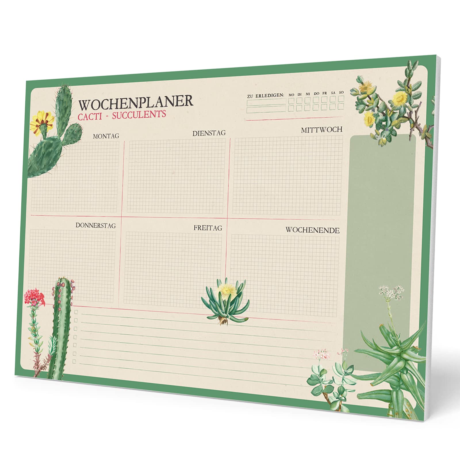 Grupo Erik Weekly Planner A4 In German - Botanical Cacti | Undated Daily Planner Family, Desk Calendar, 54 Tear Off Pages Notepad | Cute Stationery Gifts, German Gifts Under 10 Pounds