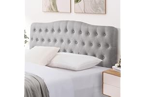 Iroomy Upholstered Queen Headboard, Button Diamond Tufted Headboard with Adjustable Height and Solid Wood Leg, Linen Fabric Padded Headboards for Queen Size Bed, Mordern Head Board, Grey