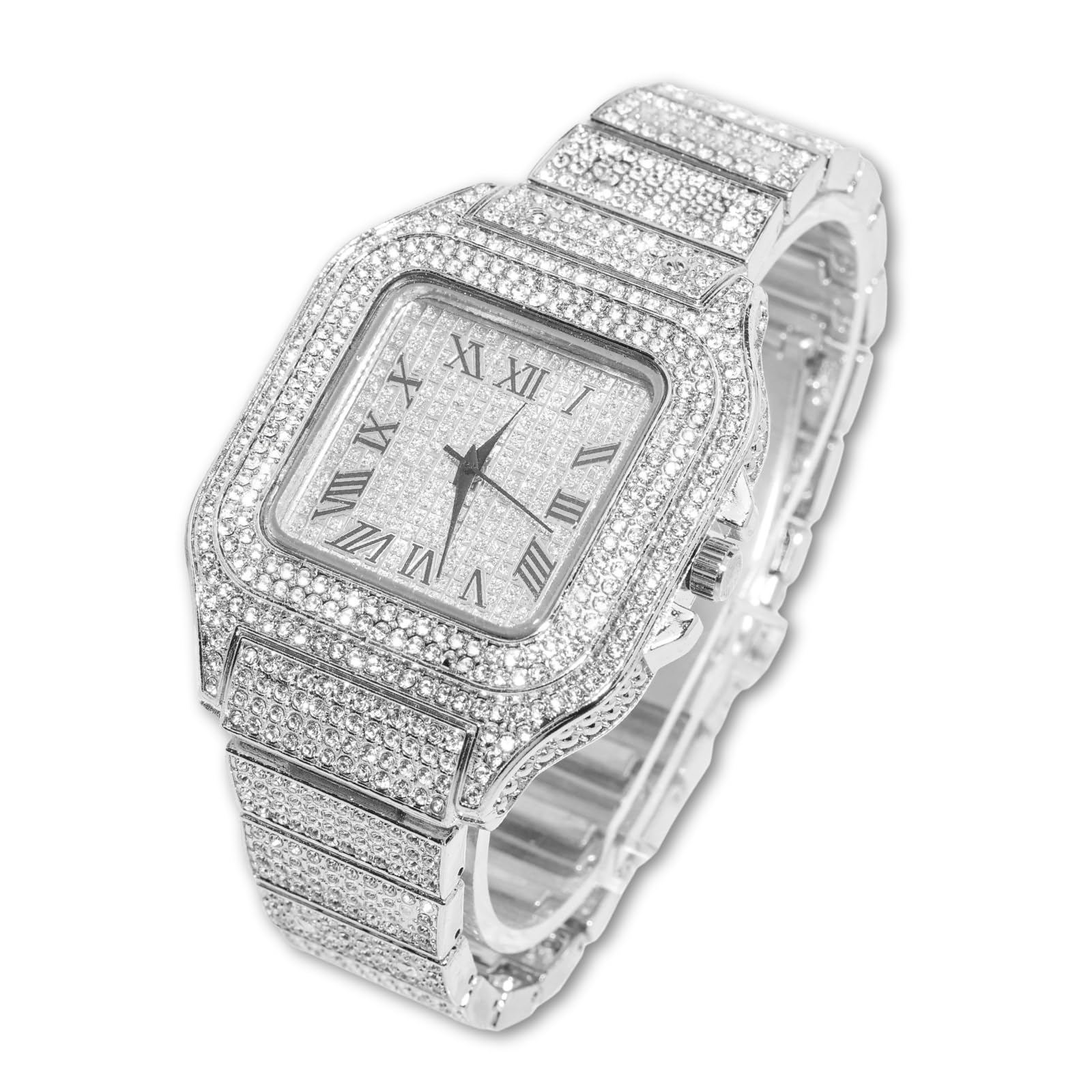 Halukakah Diamond Gold Watch Iced Out, Men's 18 Carat Real Gold/Platinum White Gold Plated Quartz Bracelet 24 cm Square Dial, with Tennis Chains Necklace Bracelet Set Options, Comes with Gift Box