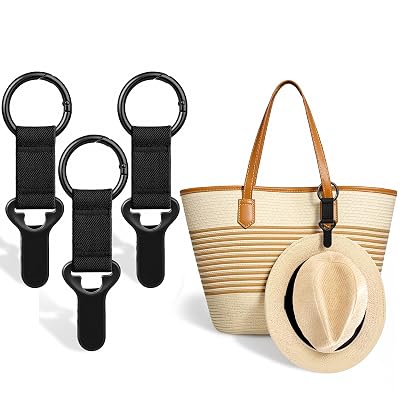 Niveaya Hat Clip for Travel on Bag - 3 Pack, Vacation Beach Cruise Essentials Accessory for Travel Handbag Backpack Luggage, Securely Hold to Keep Hat Shaped, Hands-Free, 3Pcs Black