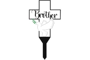 BUoonyer Garden Stake Graves Cemetery Decorations, Brother Metal Memorial Grave Markers, Cross Graveyard Commemorative Plaque for Boy, Dove Remembrance Sympathy Graveside Decor Sign for Outdoor Yard