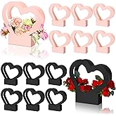 Sinmoe 12 Pcs Valentines Heart Shaped Boxes for Flowers Valentines Flower Gift Bag Wedding Empty Bouquet Gift Bags with Handle Folding Basket for Bridal Baby Shower Party Supply(Black, Pink)