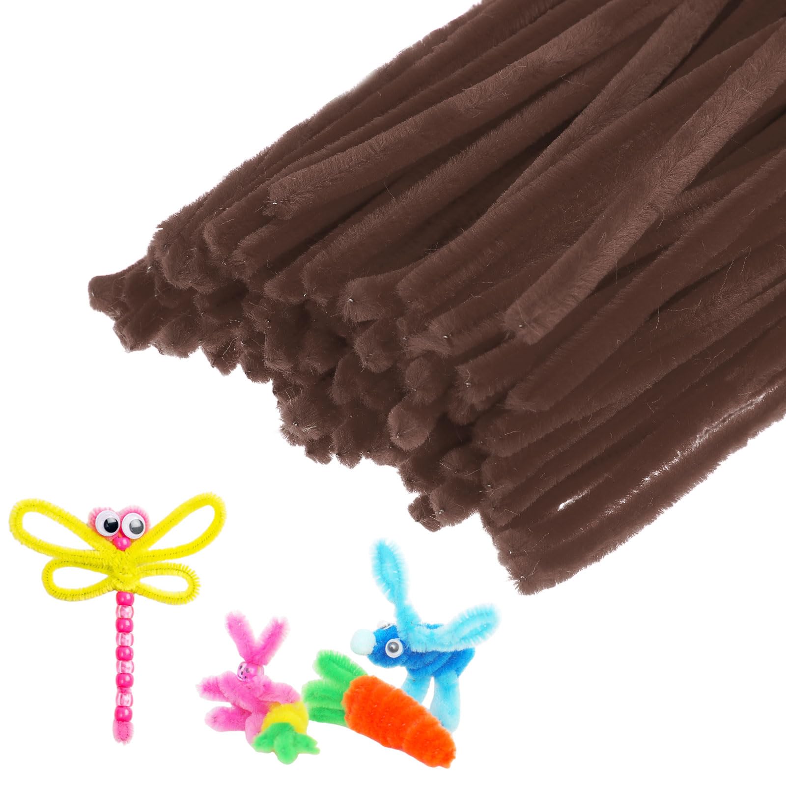 M METERXITY 100-Pack Pipe Cleaners Craft, 11.8" Glitter Pipe Chenille Stems for Art/Festivals Bouquet/Craft/Christmas/DIY Projects/Decorations [Brown]