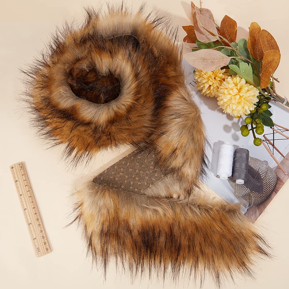 GORGECRAFT 7x180cm Faux Fur Trim Ribbon Brown Classic Hood Trim Fox Fur Fabric Artificial Stripe Precut Fluffy Plush for Women Hood Wrist Cuffs Replacement Warmer Cozy Winter Decoration DIY Craft