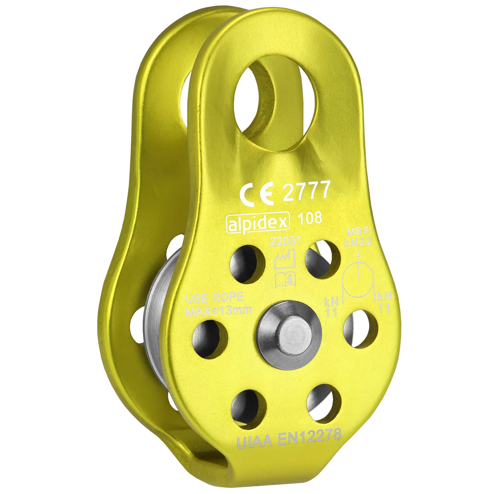 ALPIDEX Pulley 22 kN | Fix Pulley | Pulley Block | Standard EN12278 | Ropes up to 13 mm Diameter | Rope Hoist | Lifting System | Cable Roller Pully, Colour:lime