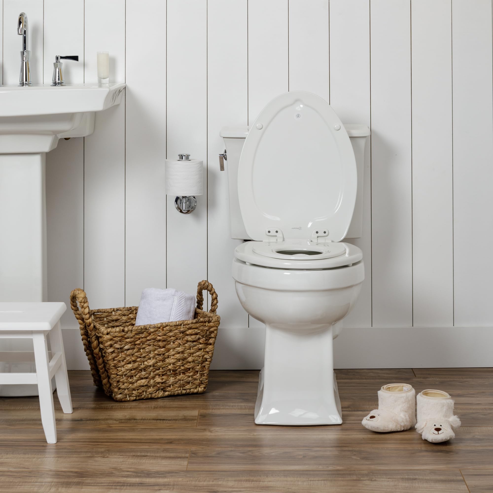 Mayfair NextStep2 Slow-Close Toilet Seat with Built-In Toddler Potty Training Seat, Removable, White, Elongated