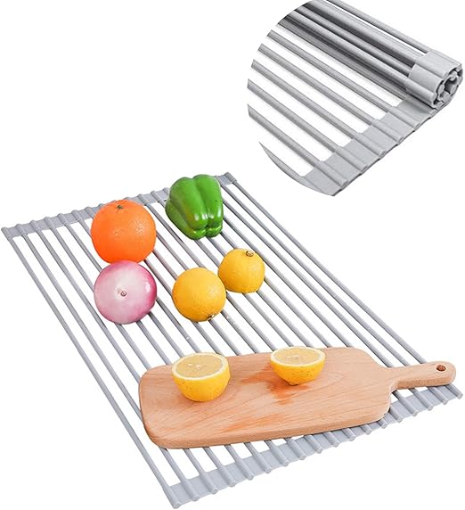 plegable 50,8 x 33 cm escurridor de platos de acero inoxidable Estante