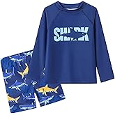 Ewbob Boys 2 Pieces Rash Guard Sun Protection Long Sleeve Kid Swimsuits Quick Dry Swim Shirt Trunks for Boys 3-12 Years
