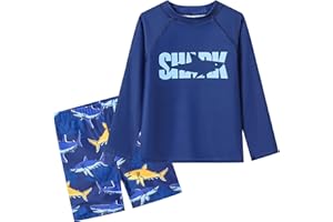 Ewbob Boys 2 Pieces Rash Guard Sun Protection Long Sleeve Kid Swimsuits Quick Dry Swim Shirt Trunks for Boys 3-12 Years