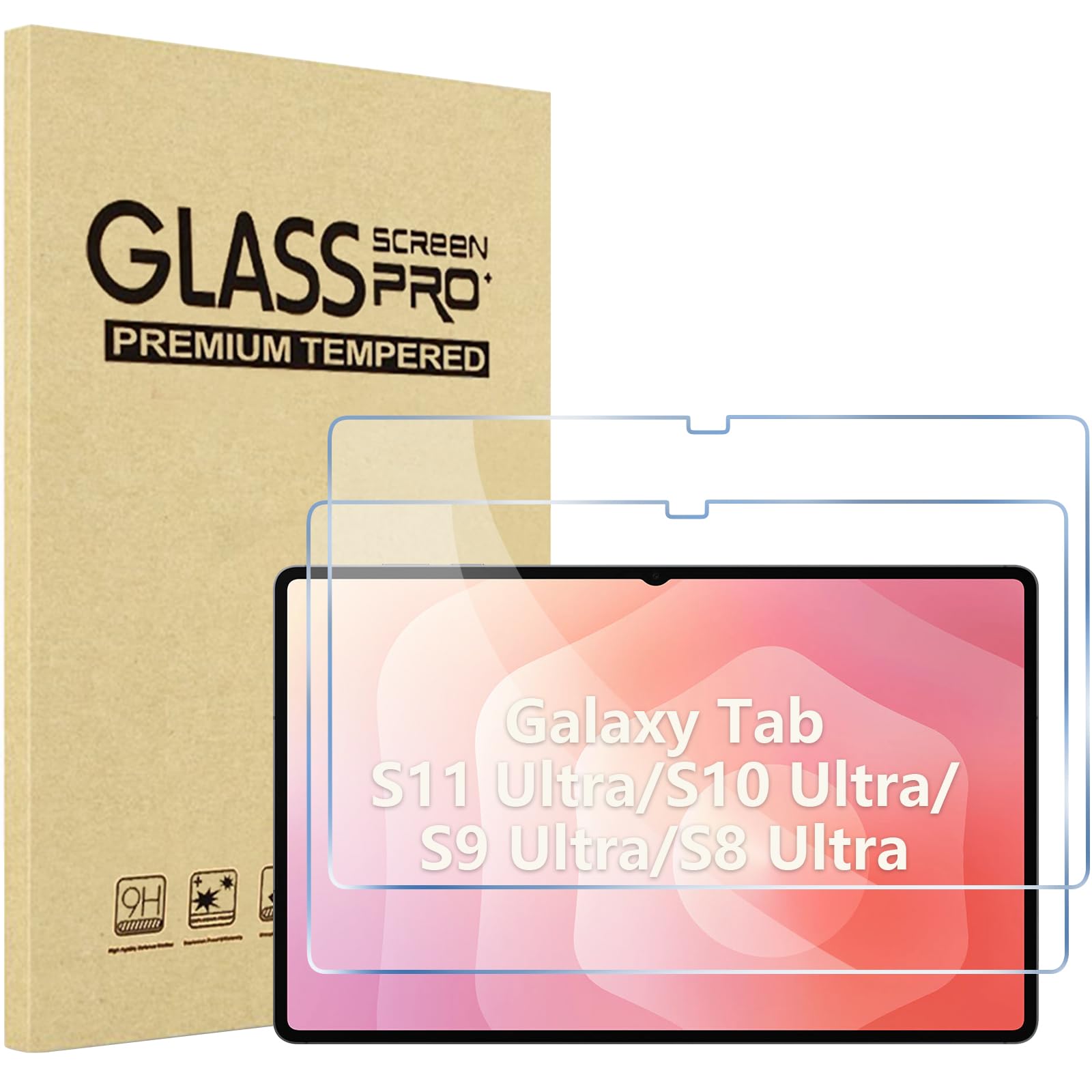 ProCase 2 Pack Screen Protector for Galaxy Tab S11 Ultra 2025 / S10 Ultra 2024 / S9 Ultra 14.6 Inch 2023 / Tab S8 Ultra 2022, Tempered Glass Screen Film Guard for 14.6“ Galaxy Tab